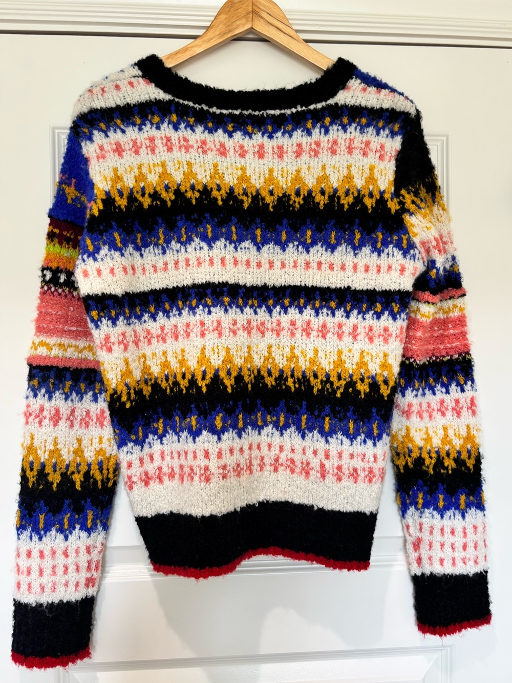 Free People Sz M Alpaca Blend Fuzzy Crew Sweater Indie Boho Abstract Fair Isle - Picture 8 of 14